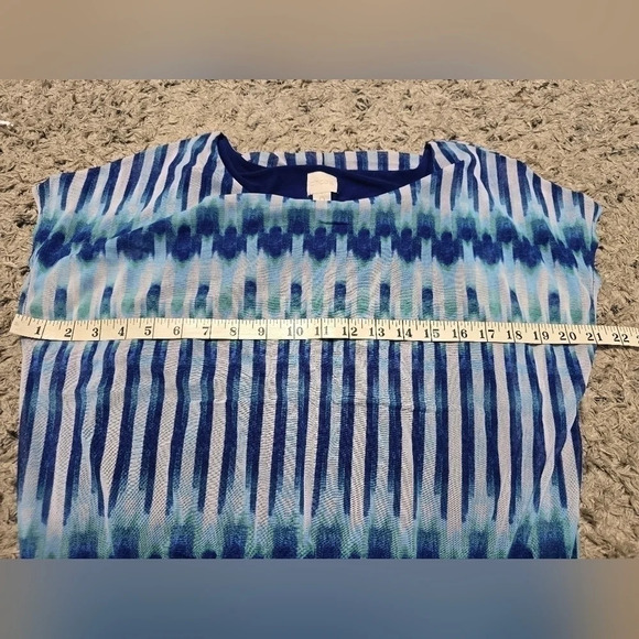 ✨️4/$20. CHICOS Ikat Banded Hem Blouse, Colorful Sheer Sleeve, 0 or S - Picture 11 of 14